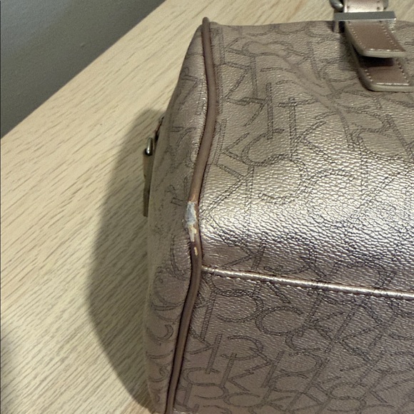 Calvin Klein Metallic Taupe Leather Satchel with Shoulder Strap/ Excellent - Picture 8 of 16